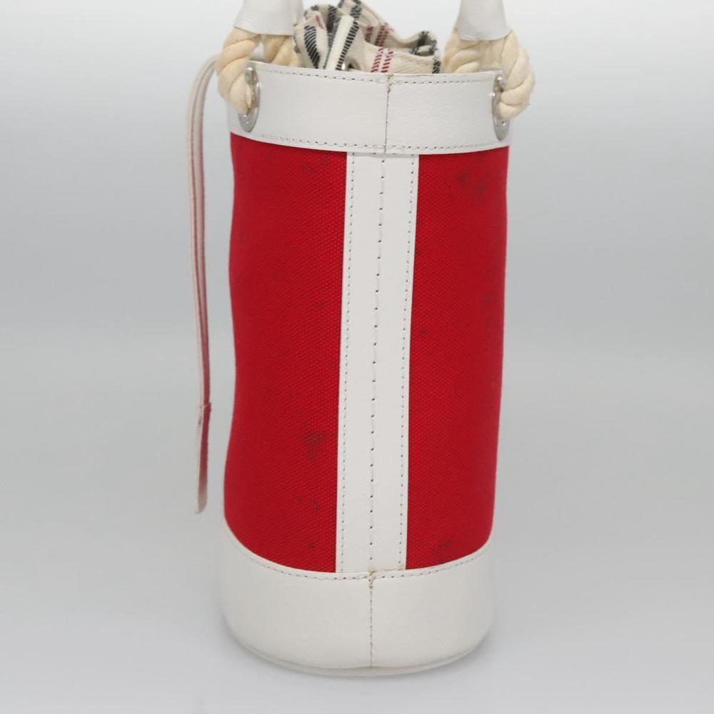 BURBERRY Blue Label Hand Bag Canvas Leather Red White Silver Auth 113132 - Picture 4 of 16